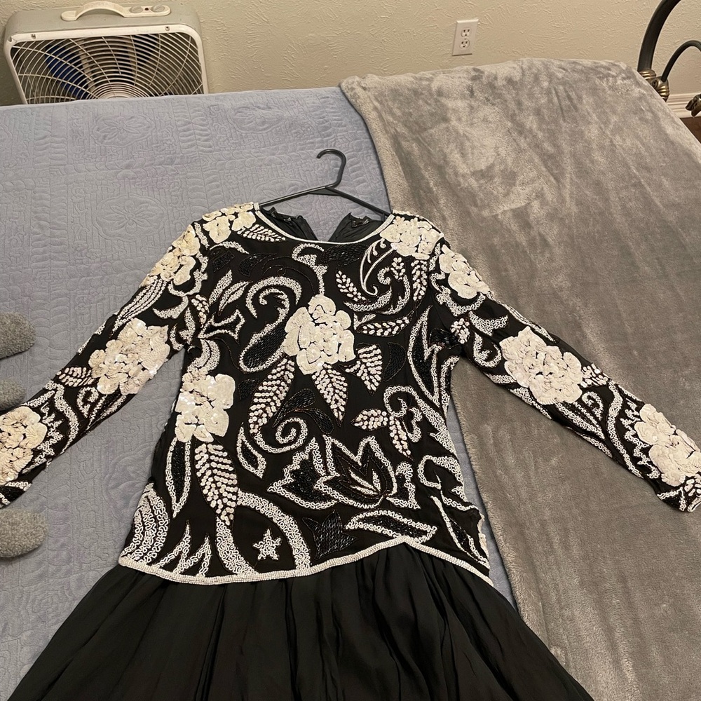 Elegant Black and White Floral Dress